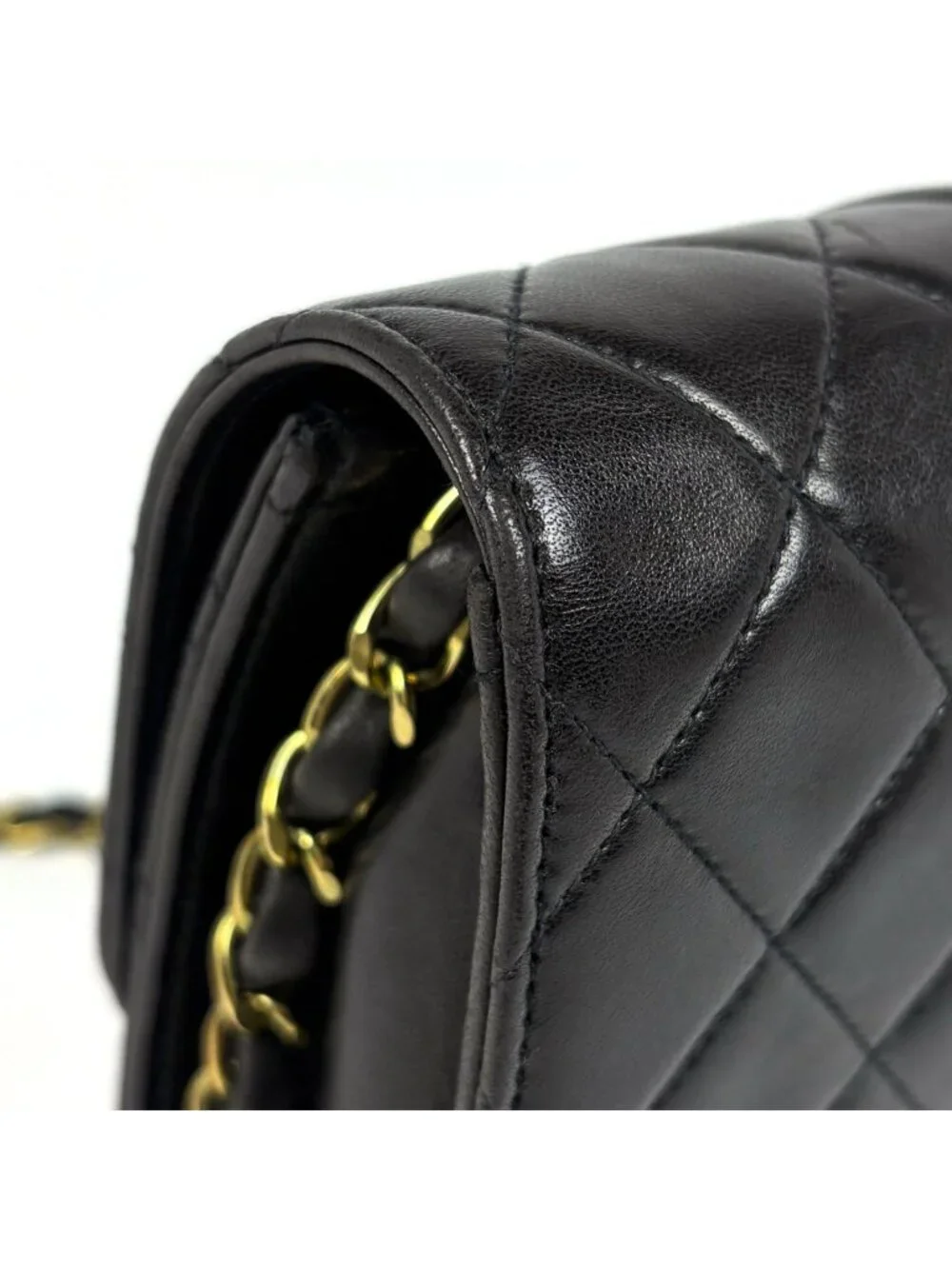 Chanel Shoulder Bag Quilted CC Logo Single Flap Push Lock Leather Black